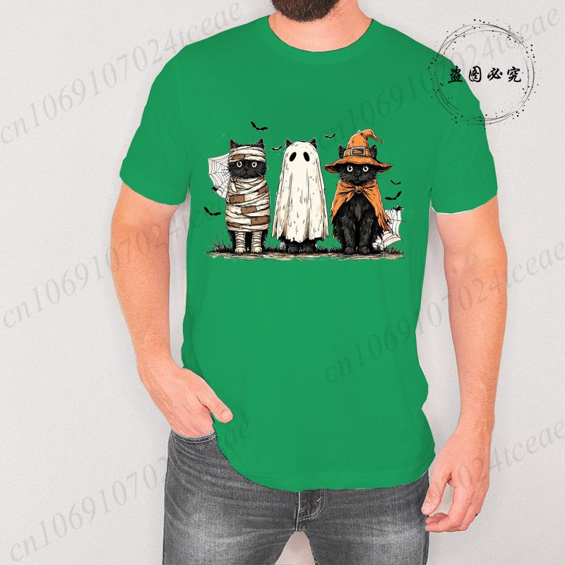 Mens TShirts Black Cat Pumpkin Print TShirt Funny Retro Halloween Graphic Tees for Men Women Clothes Tops Short Sleeve Shirts
