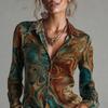 Womens Long Sleeve Polo Shirt Abstract Print Slim Fit Casual Top