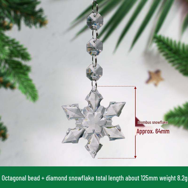 Transparent Acrylic Snowflake Ornament Set with Crystal Bead Strings for Christmas Tree Decoration