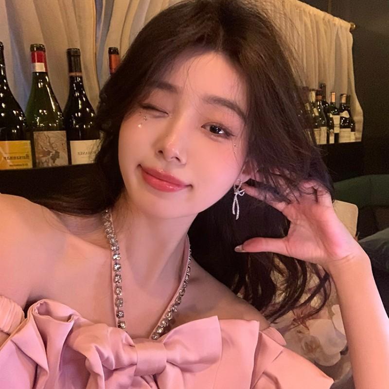 S925 Silver Needle Tassel Bow Earrings Unique Earrings Women'S Light Luxury Premium Temperament Earrings Women'S