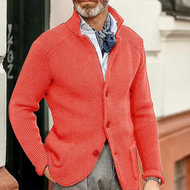 Men's Casual Long Sleeve Knitted Cardigan - Solid Color Outerwear