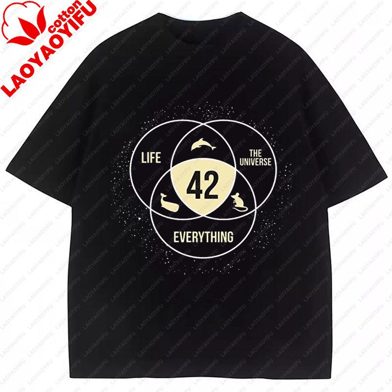 42 Leben Universum Alles Lustig T-Shirt Vintage Heißer Verkauf Beliebt Grafische T-Shirts Unisex Unisex Retro Stil Streetwear Harajuku