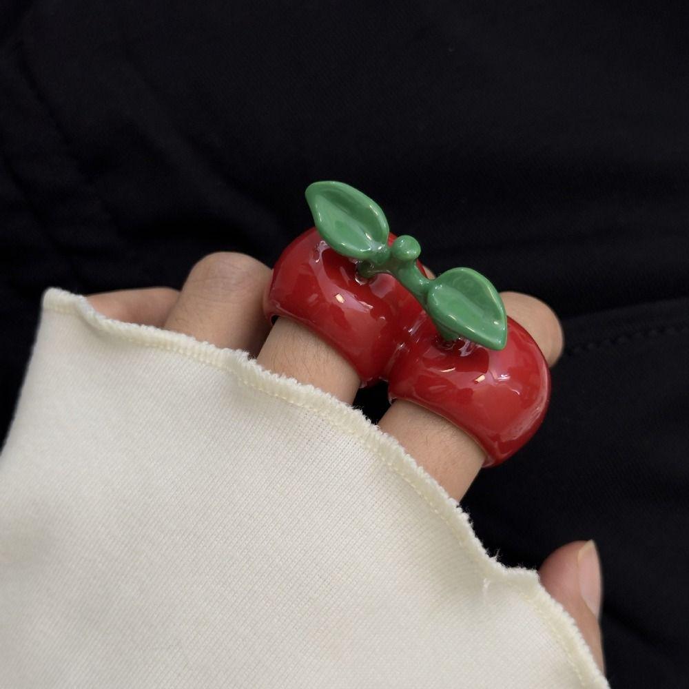 Cherry Painting Ring Lemon Fruit Enamel Ring Cute Drip Oil Ring  Women