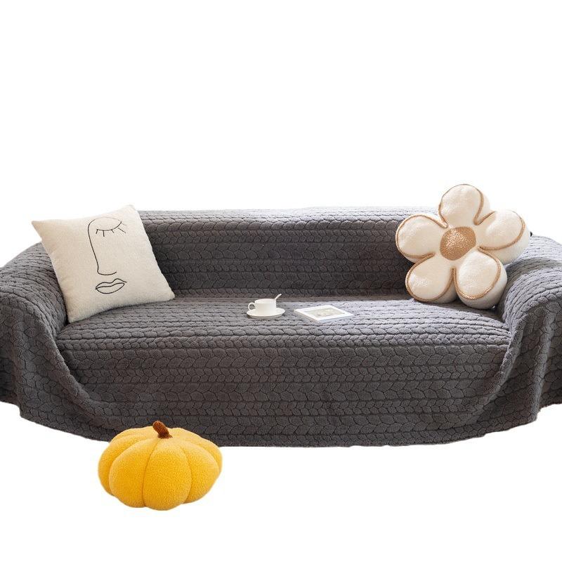 Зимний кремовый белый плюшевый чехол для дивана — фото 5