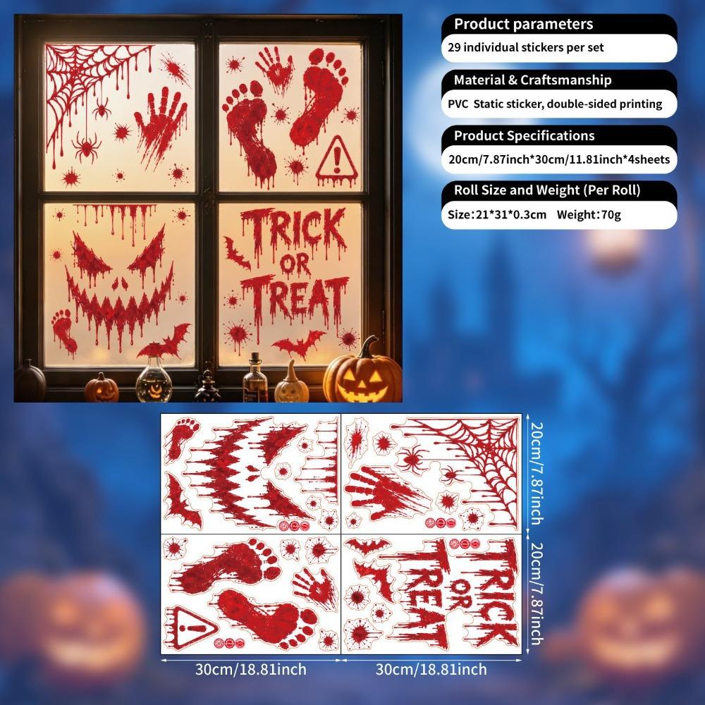 Reusable Halloween Window Stickers Scary Realistic Electrostatic Window Decals  Home Decoration