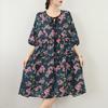 Kurzarm Übergröße Baumwoll-Leinen Vintage floral Neu im Sortiment Kleider für Damen Freizeit locker Midi Sommerkleid
