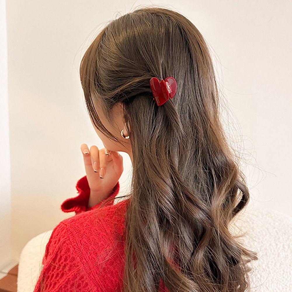 Side Clip Mini Hair Claw Acetic Acid Hair Grab Clip Retro Love Heart Hair Claw  Daily