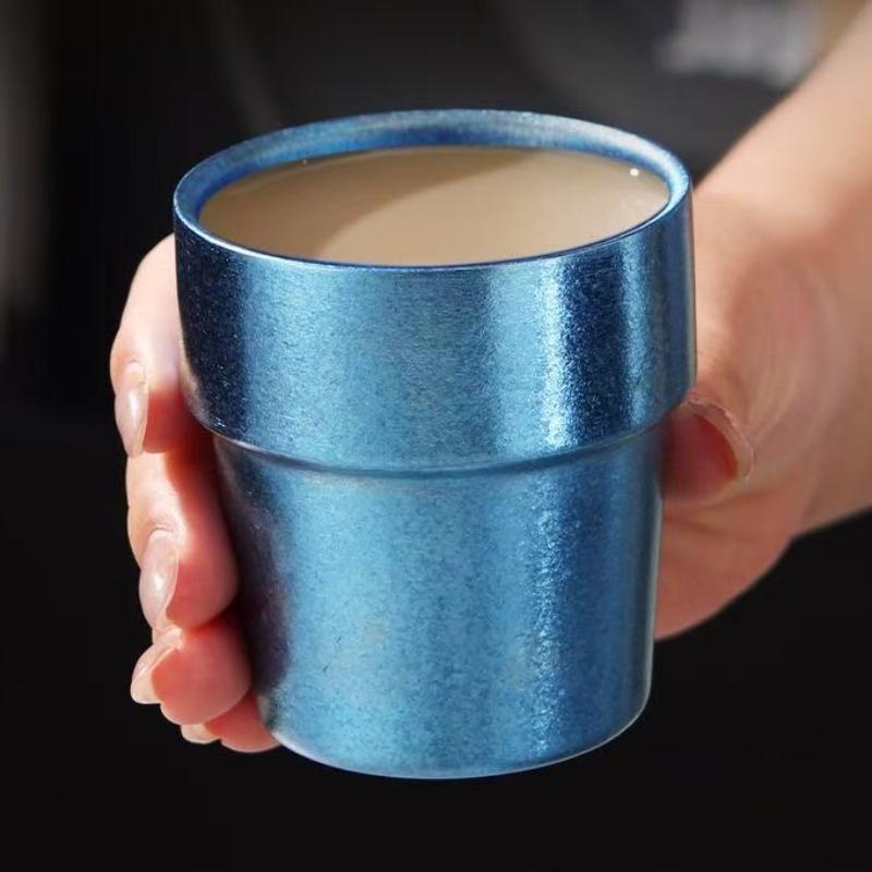 Pure Titanium Double-Wall Coffee Mug,Outdoor Camping Water Cups Home Drinking Office Tea Mug 150 ml Beer Luxury-Feel Juice Cup