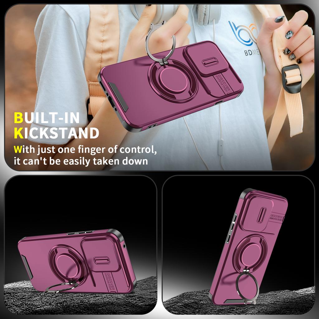 Magnetic Metal Ring Stand Armor Case For OPPO Reno 15 16 Pro Reno15 FS 15F Reno16 FS 16F Slide Push Window Lens Protection Cover