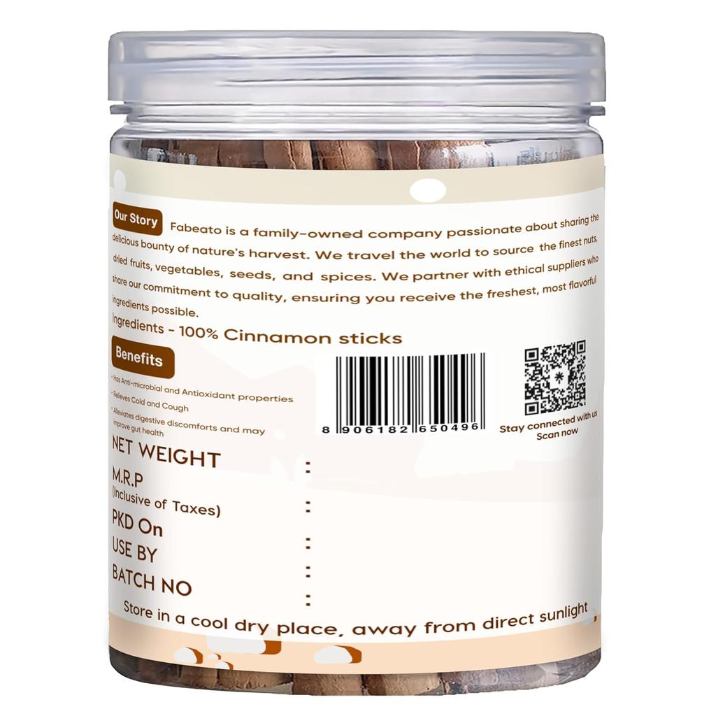 Fabeato Ceylon Cinnamon Stick Baking, and Beverages- Fresh & Handpicked- Rich In Antioxidants, 100 Gram