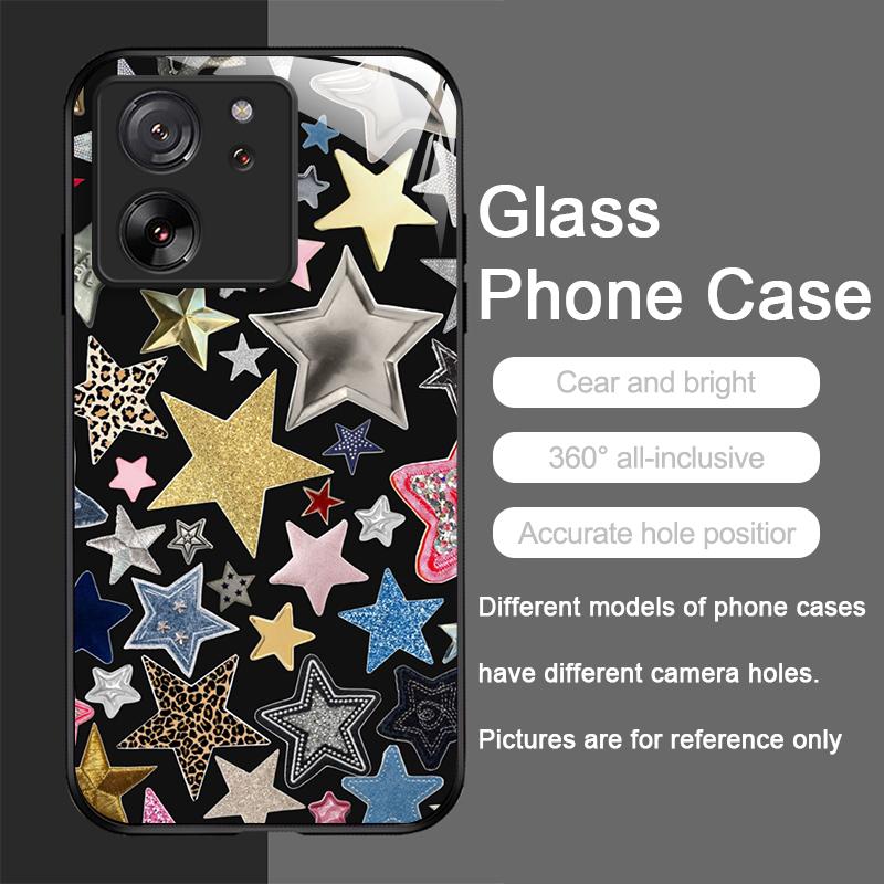 Tempered Glass Phone Case for Motorola Moto G85 G84 G75 G55 Edge 50 Fusion 40 Neo 30 Pro Luxury Retro Style Stars Moon Y2K Cover