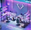 White Reversible L-Shaped Gaming Desk with LED Lights, Power Outlets and Storage Hutch