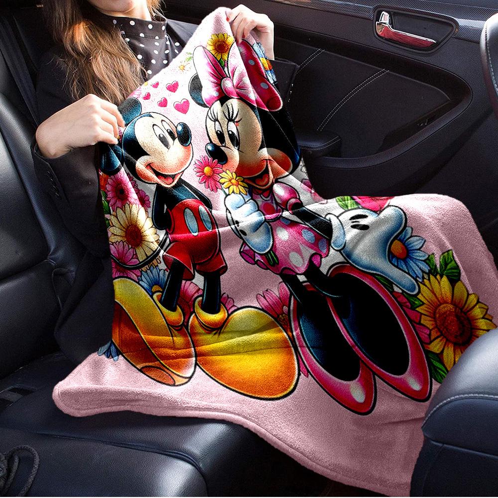 1pc Throw Blanket - Mickey Mouse Minnie Mouse Flower Heart Love Valentine