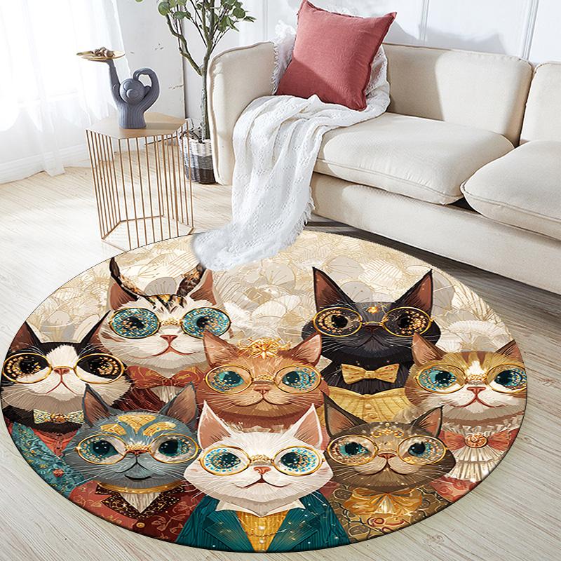 Cats Round Area Rug,Carpet Rug for Living Room Bedroom Sofa Playroom Decor,Non-slip Floor Mat