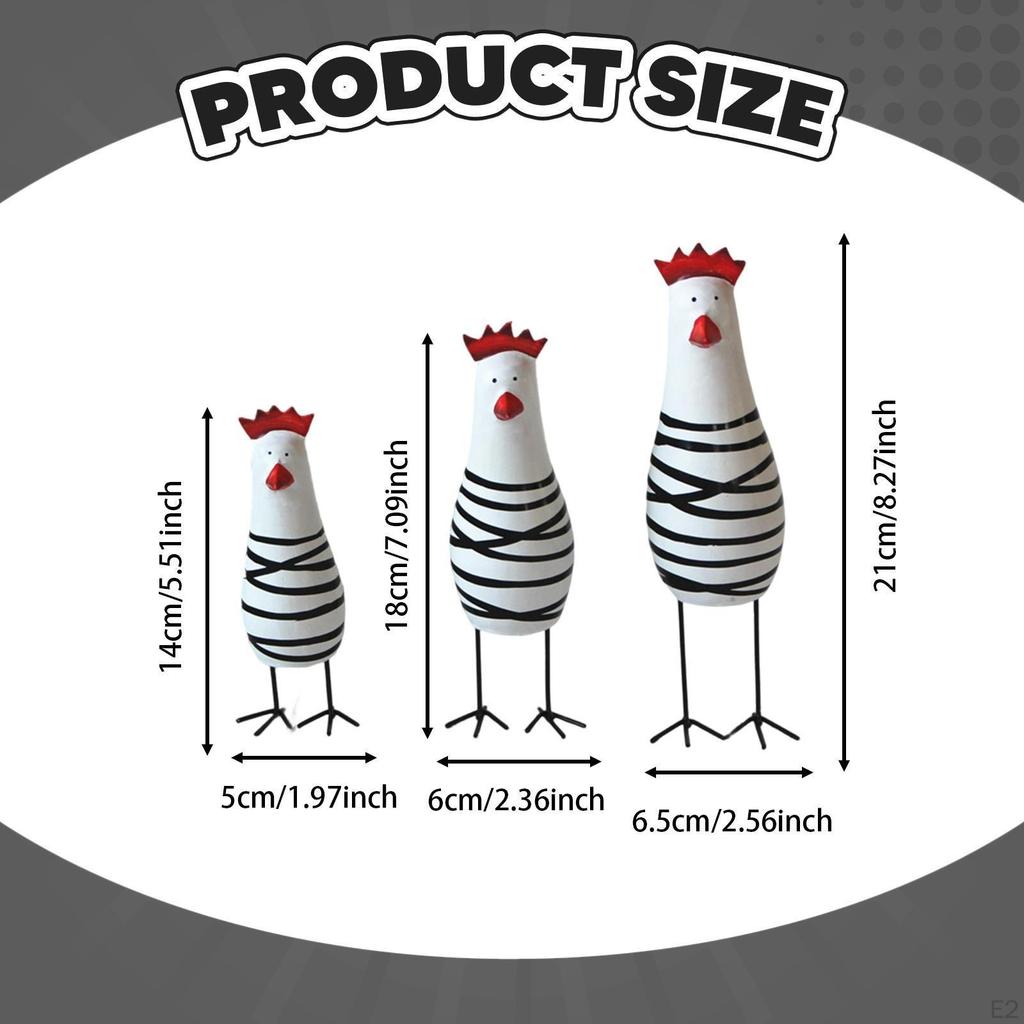 Zestaw 3 szt. Dekoracji Kurczaków Rzeźby Zwierząt Drewniane Figurki na Blat do Salonu