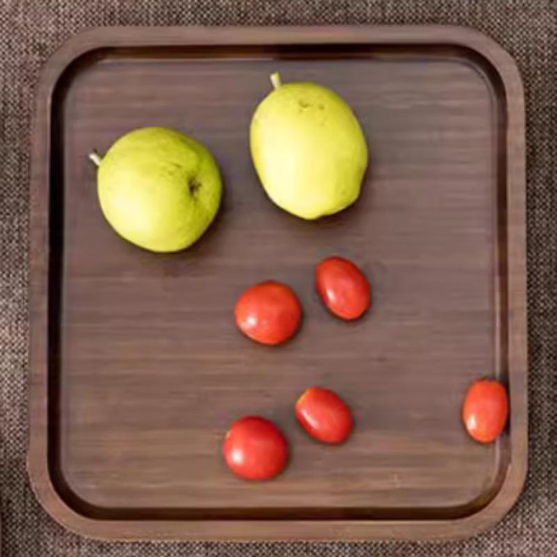 ZISIZ Walnut Bamboo Square Carved Serving Tray Set