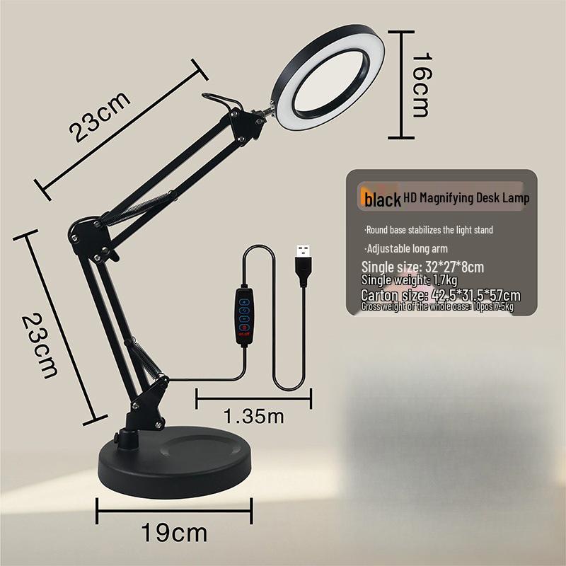LED Long Arm Desk Lamp with Magnifying Glass – Cross-Border Eye Protection for Reading, Learning, Welding, and Repairs