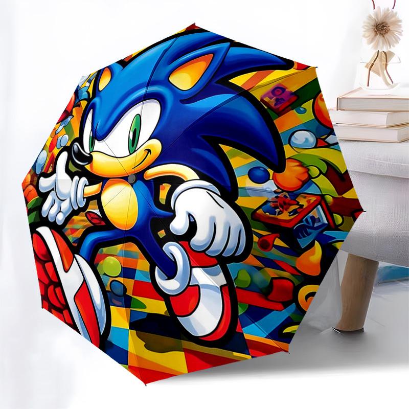 

1pc Sonic the Hedgehog Automatic Folding Umbrella - Portable 3-Fold Design, 8-Bone Iron Frame Outdoor Umbrella, Ideal Gift for Fans, Travelers, Everyd
