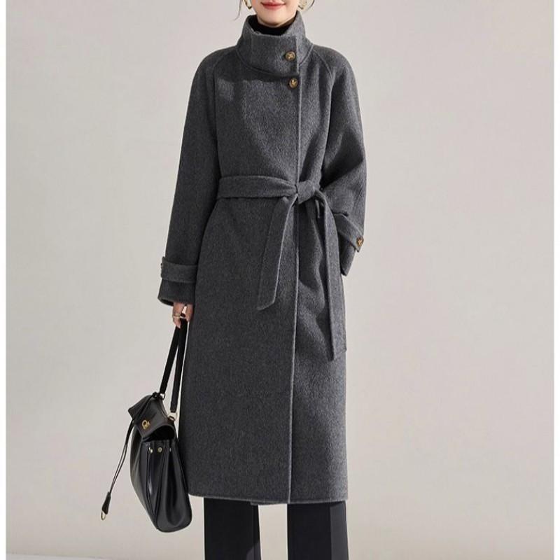 Damen Wollmischung Übergroßer Mantel 2026 Winter Elegant Schick Schwarz Beige Grau Schmal Geschnitten Kurze Länge
