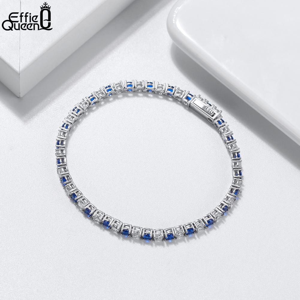 EFFIE QUEEN Náramek Tennis 925 Sterling Silver Modrý Safír 3mm Lesklý Zirkon Party Svatební Dárek Dámský Náramek Řetízek SB137
