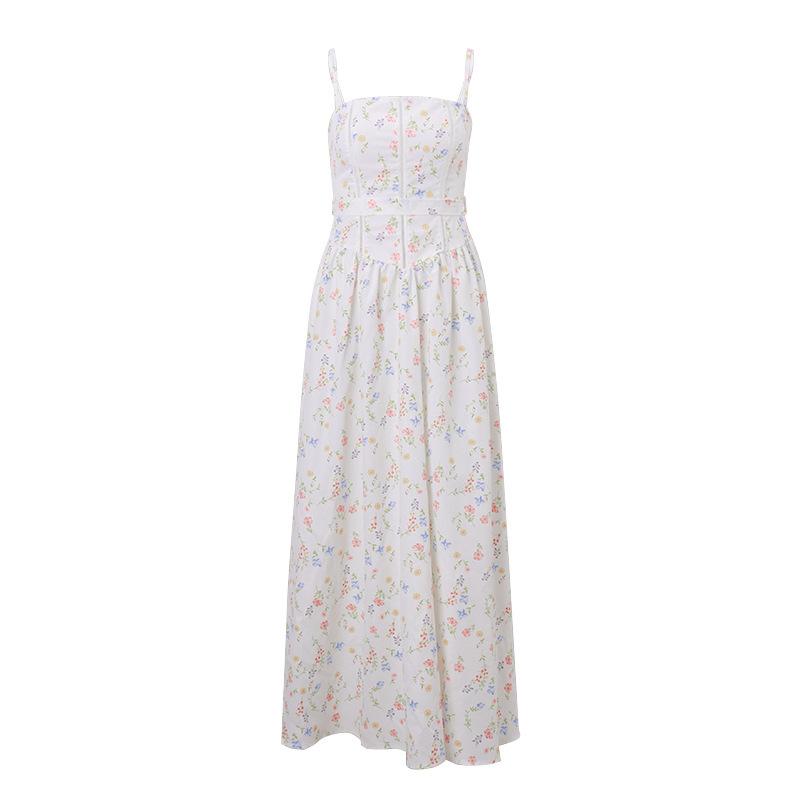 European and American summer new sexy temperament French idyllic slim white floral suspender dress S