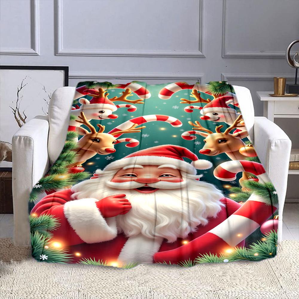 Santa and Reindeer Christmas Cheer Patterned Flannel Blanket Perfect for the Bedroom Living Room, Sofa, or a Little Nap