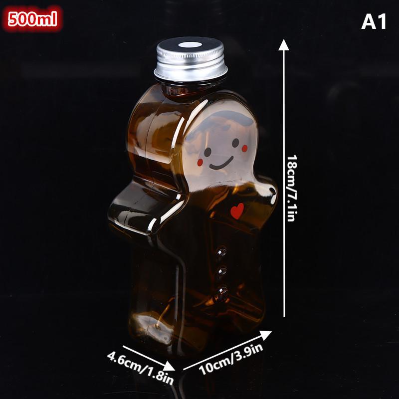 1 PCS Christmas Gingerbread Man Candy Jar Sealed Plastic Juice Drink Bottle Xmas Party New Year Gingerbread Man Drink Container