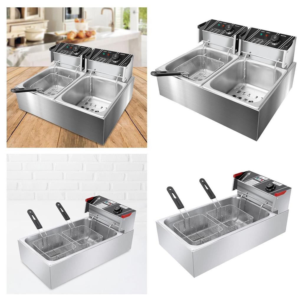 Electric Deep Fryer Stainless Steel Easy to Clean Kitchen Oil with 1 Basket