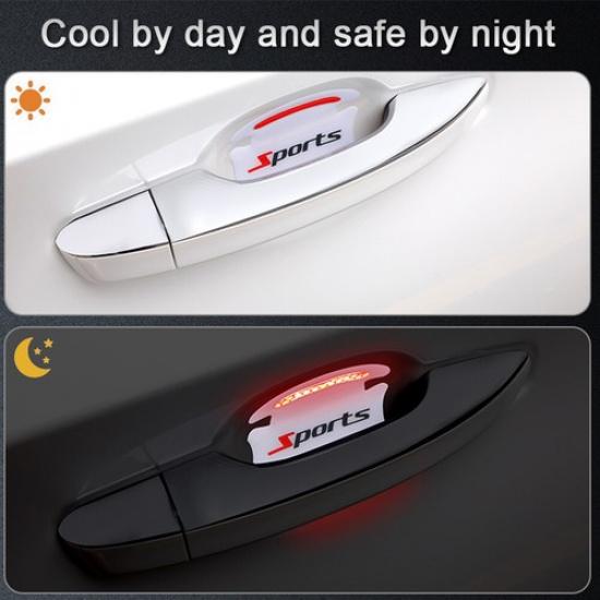 8pcs Car Door Handle Bowl Protective Reflective Sticker Warning Strips Decals