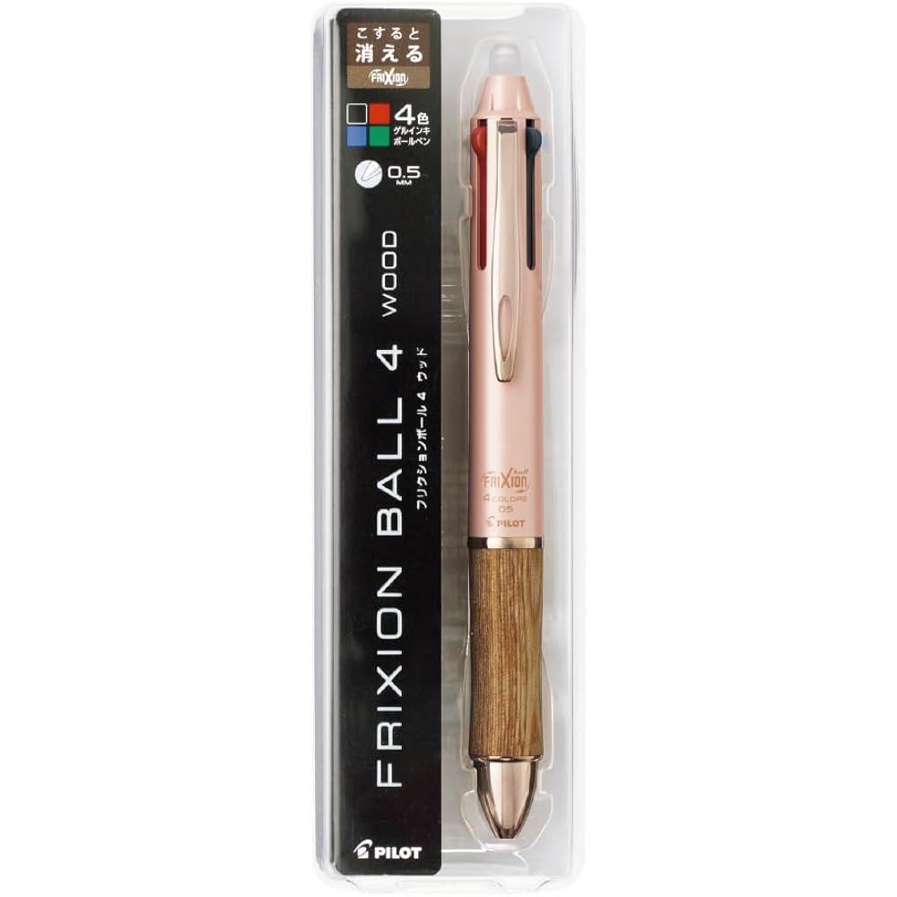 PILOT LKFB3SEFCP Multicolor Frixion Ball 4 Wood 0.5mm Coral Pink Ballpoint Pen