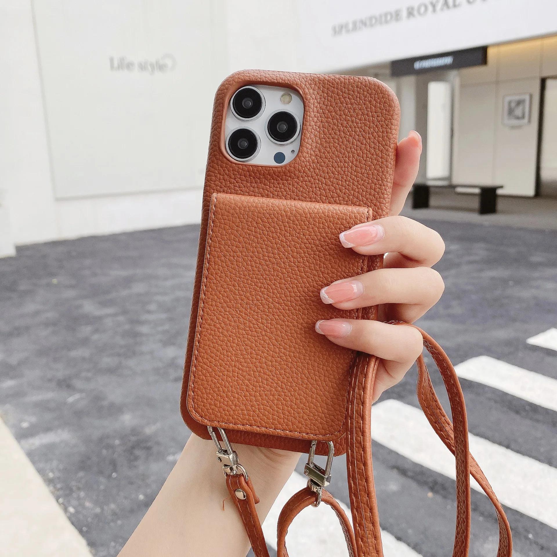 

Кожаный ремешок Кошелек Кроссбоди Чехол для телефона для IPhone 15 14 13 12 11 Pro Max Mini X XR XS Max 7 8 Plus Слот для карт Держатель Обложка iPhone 12 Mini коричневый