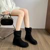 Retro Short Boots Women's 2025 Autumn and Winter New Versatile Medium Tube Knight Stacking Boots Flat-bottomed Sleeve Suede Martin Boots