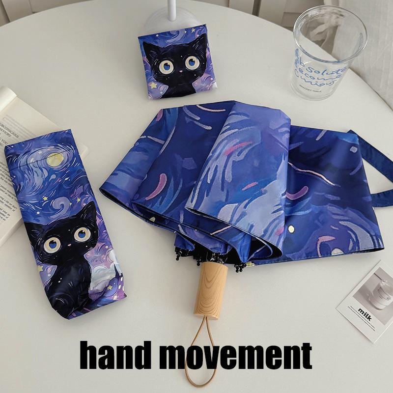 Blue Green Purple Powder Cat Cartoon Fold Umbrella Fully Automatic Umbrella Women'S Dual-Purpose Sun Umbrella Portable Umbrella