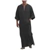 Herren V-Ausschnitt Leinen Robe Kurzarm Kaftan Langes Kleid Freizeithemd für Strand, Sommer