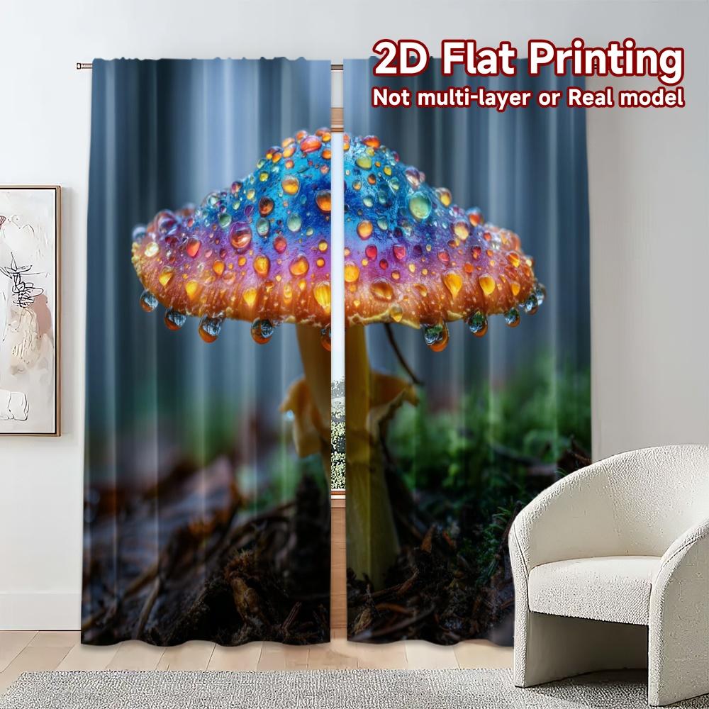 Thermal Flat Printing Curtains Without Rod Mystic Mushroom Popular Pattern Yarn Insulation Curtain Set Of 2 Made Polyester Washable