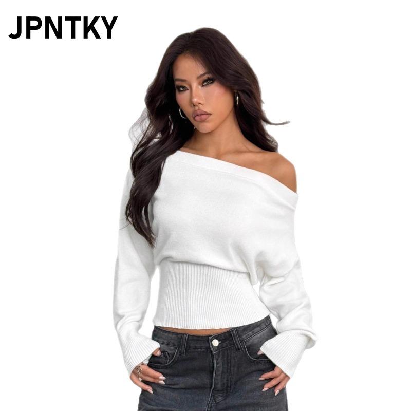 JPNTKY Women's Fashion Casual Solid Color Print Autumn Winter Long Sleeve Loose Sweaters