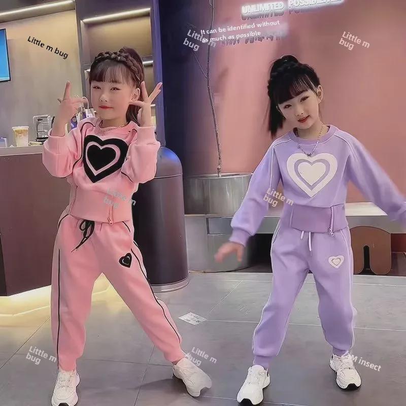 2023 Flickors Ledig Sammet Träningsdräkt - Ny Höst/Vinter Street Style Tvådelad Outfit
