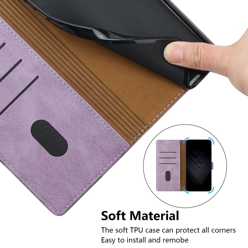 Applicable to iPhone16E leather case 17Pro matte splicing contrasting color card wallet protective case 14plus two-color
