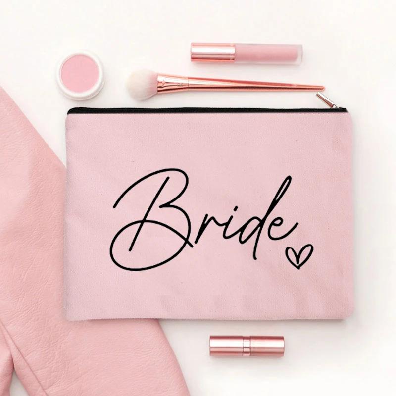 2023 Team Bride Printed Canvas Makeup Bag Bridesmaid Pocket Lipstick Wash Bag for Wedding Travel Lipstick Bags Storage Organizer