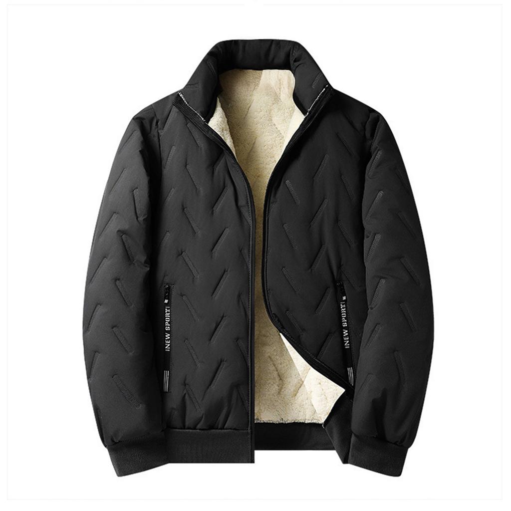 Men's Solid Color Casual Cotton Warm Long-sleeved Jacket Men's Graphene Zipper Cotton Jacket NEW SPORT Pocket Label