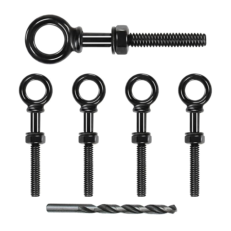 Muzata 5 Pieces 0.64 cm x 7.62 Centimeter Black Eye Bolt with Nut T316 Stainless Steel Eye Bolt Threaded Eye Bolt Heavy Duty Shoulder Lifting Ring 5 Pack