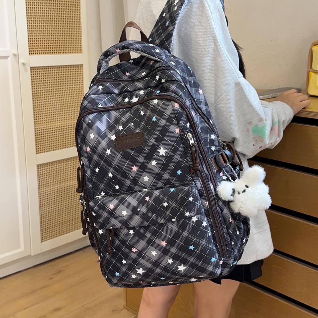 Schoolbag New Fashion Large Capacity Casual Printed Plaid Popular Backpack Outdoor Travel Backpack Girls Middle School School Bag
