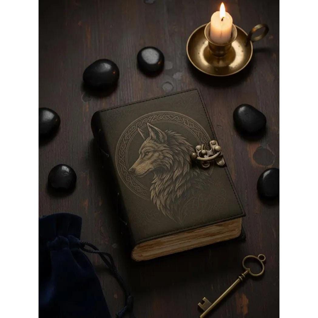 

Vintage Leather Wolf Journal: Handmade Deckle Edge Paper, 7x5, Grimoire Journal 7 x 5 inch / 100 Page