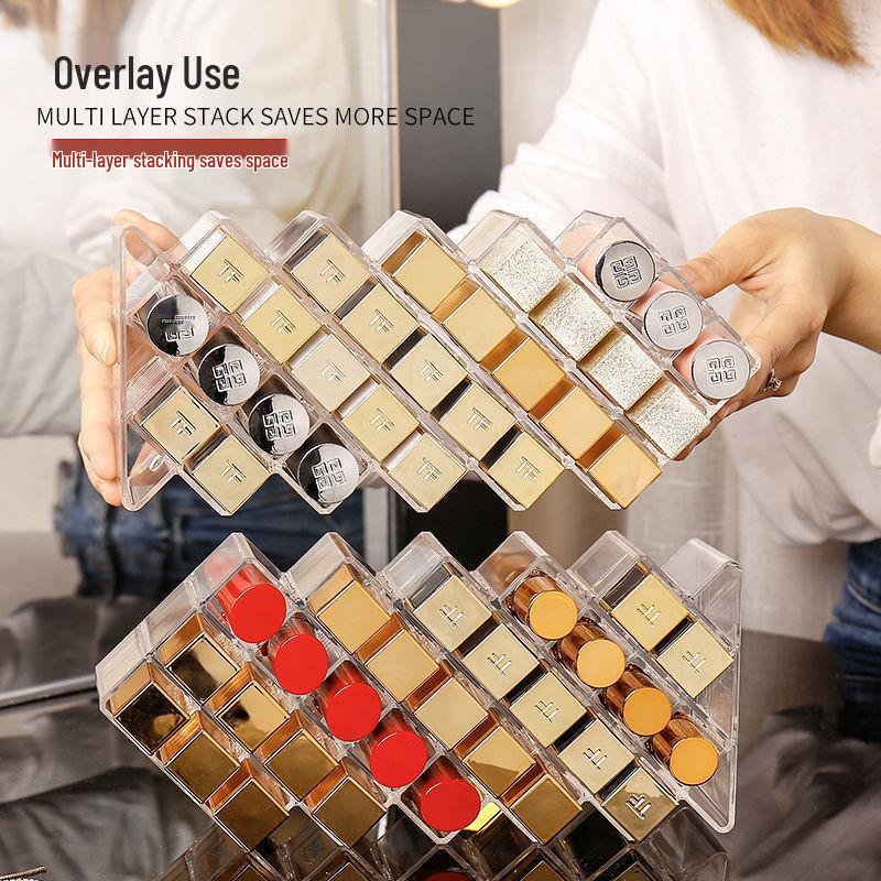 28-Slot Vertical Lipstick & Gloss Display Stand - Transparent Fish-Shaped Holder