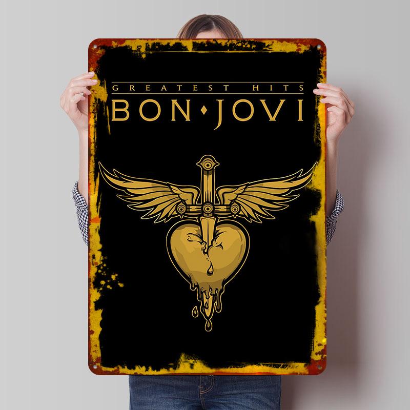 Bon Jovi Greatest Hits Tinplate Poster Customized Wall Art Vintage Retro Metal Signs for Decoration Bedroom Decorations Man Cave