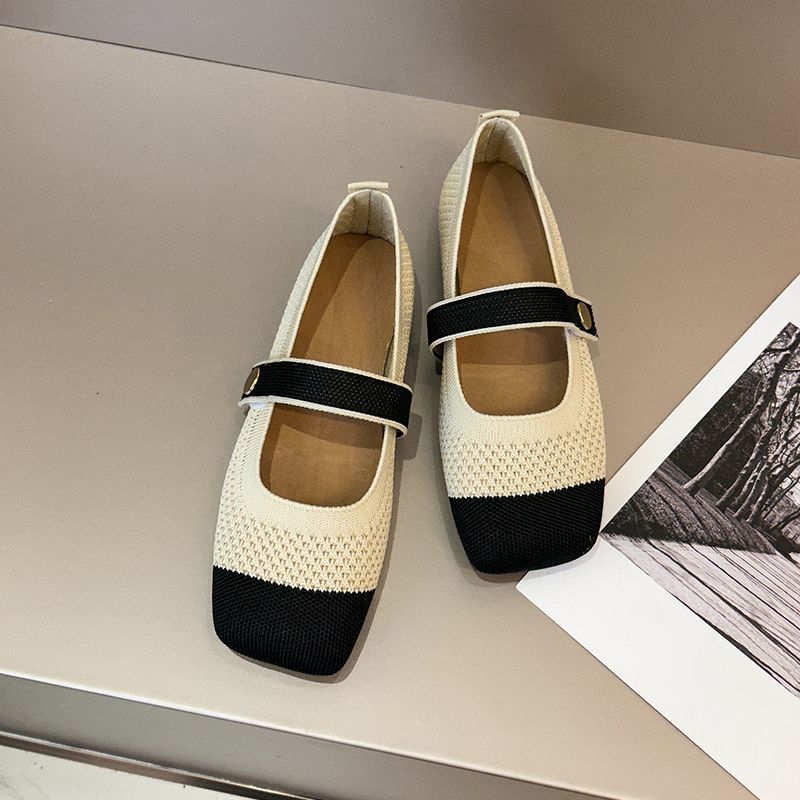 Modieuze Retro Vierkante Neus Mary Jane Schoenen voor Dames Zomer Splicing Kleur Dames Flats 2025 Sociaal Lage Prijs Mode 39 Elegante Jurk Schoen