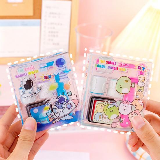 Cartoon Animal Rolling Stamp with Ink Pad Cute Self-Inking Roller for Kids Students Fun Classroom Prize Kindergarten DIY Craft Supply