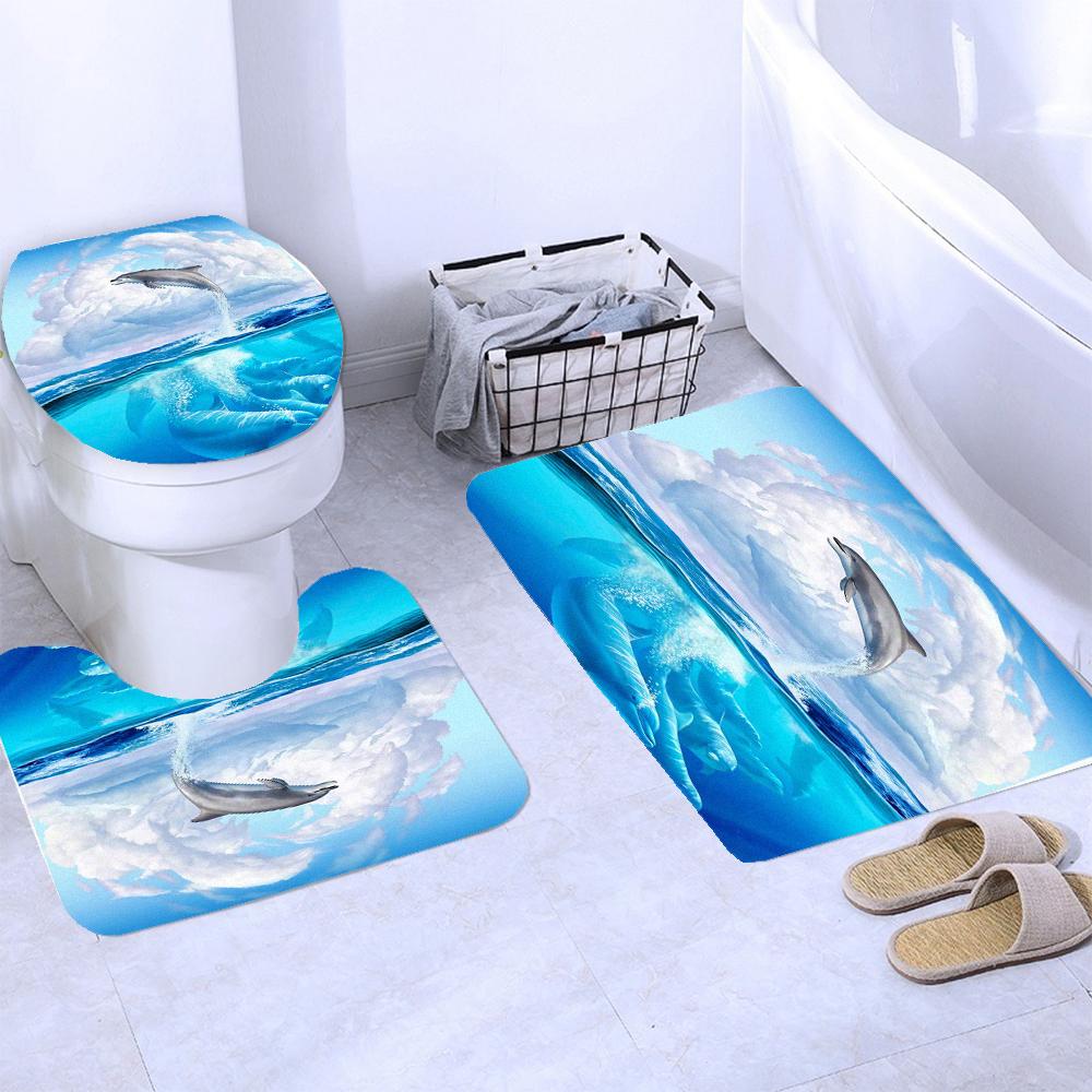 Dream Starry Sky Ocean Jellyfish Bathroom Waterproof Shower Curtain Set with 12 Hooks Bath Non-Slip Mat Rugs Toilet Seat Cover