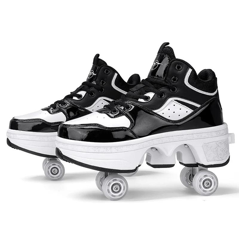 Kids Roller Skate Shoes Parkour Boys Girls 4 Wheels Detachable Casual Running Fashion Deformation Outdoor Skating Shoes