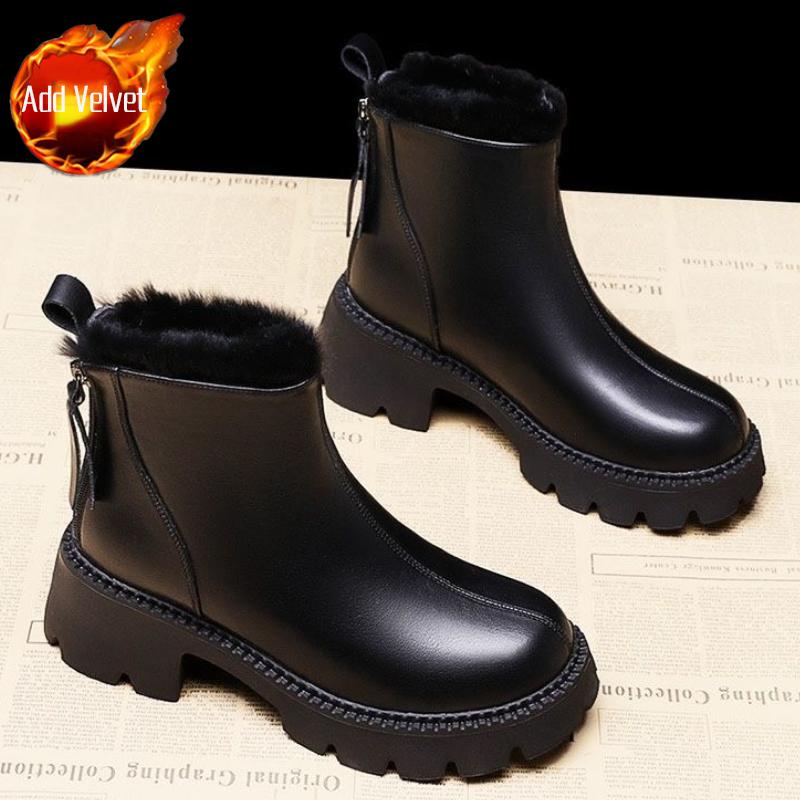 

Fashion Leather Booties Waterproof Round Toe Ladies Shoes Platform Zipper Women s Snow Boots Autumn Winter Non Slip Designer Luxury Boot 35